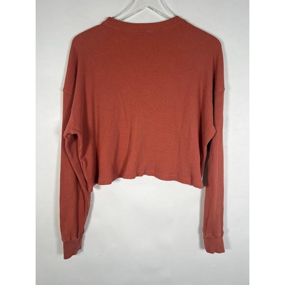 SET ACTIVE Easy Crop Waffle Knit Sweatshirt S Orange Long Sleeve Oversized - Picture 3 of 6